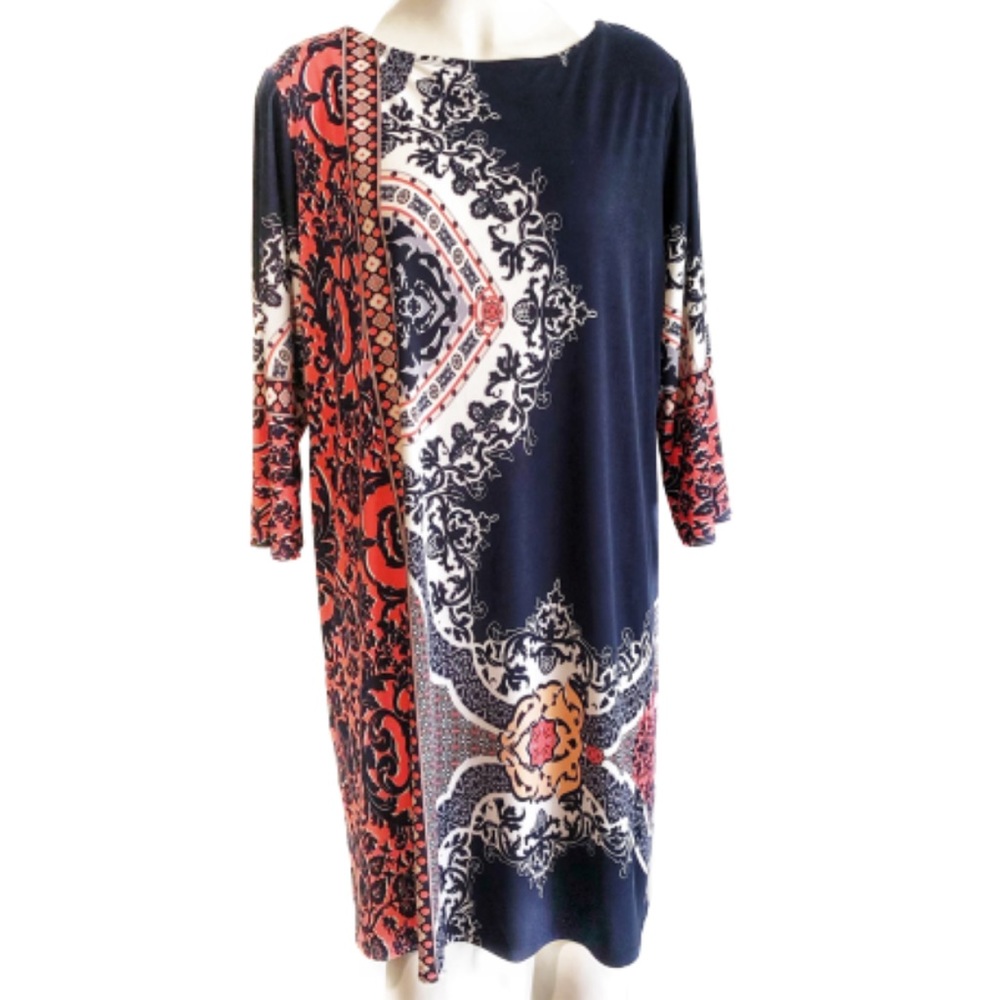 🆕 Tatiana B Blue & Coral Long Sleeve Dress
